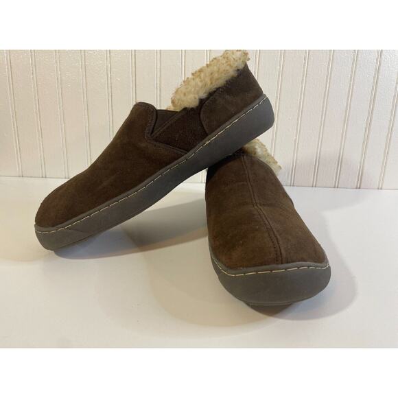 Magellan Slipper Mens 9 Moccasin Brown Suede Leather Fur Lined Comfort Casual - Picture 9 of 14